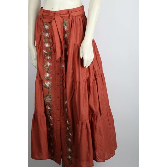 Embroidered Rust Maxi Skirt - Picture 5 of 12